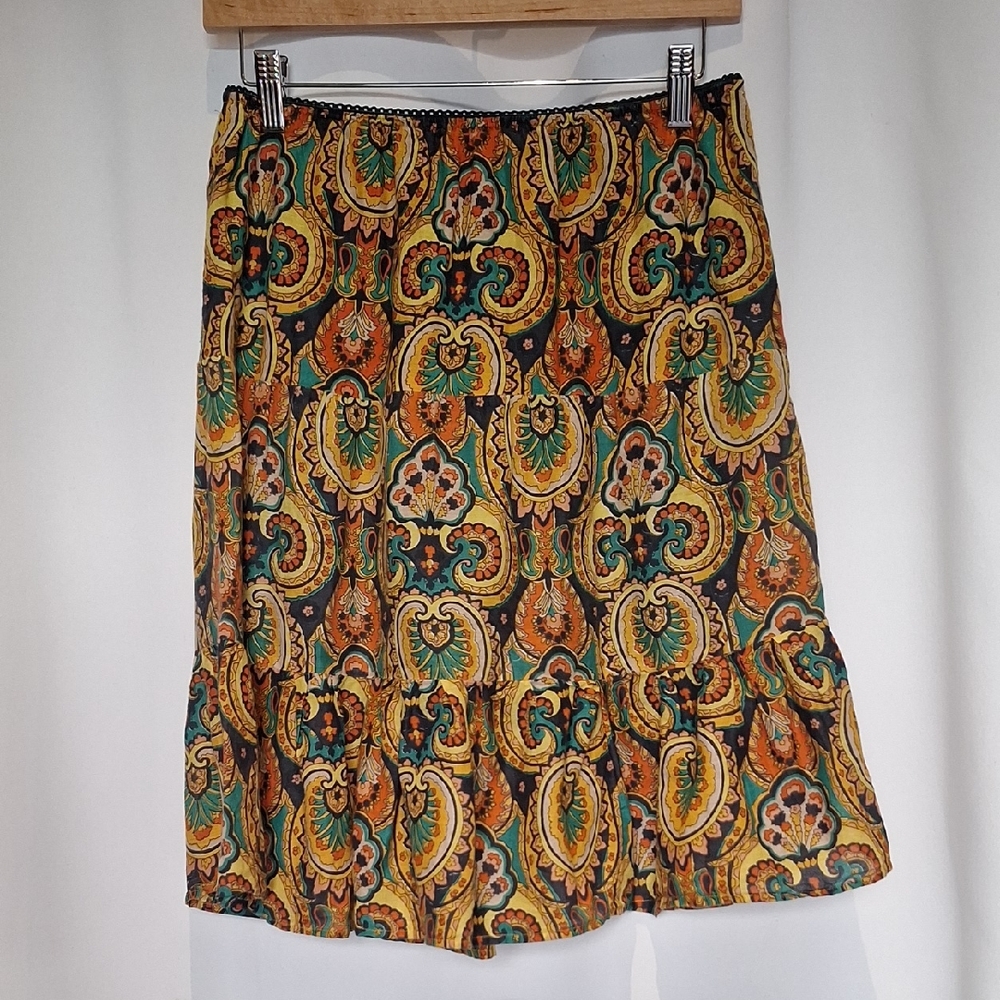 Raviya Paisley Skirt in Yellow, Green & Orange Boho Size S